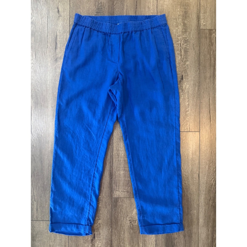 J. Jill Love Linen Blue Pull On Elastic Waist Cuffed Hem Tapered Leg Small